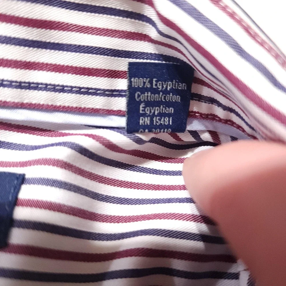 Tommy Hilfiger Dress Shirt Mens 16 32/33 Red Blue Stripe Classic Cotton